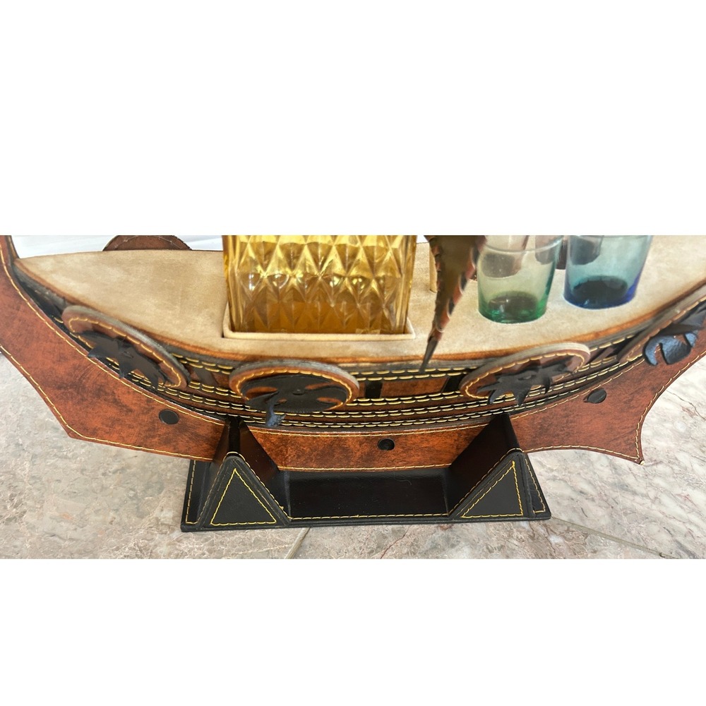 Vintage Viking Longship Barware Decanter Set Dragon Ship Castlecore Man Cave - Picture 10 of 14